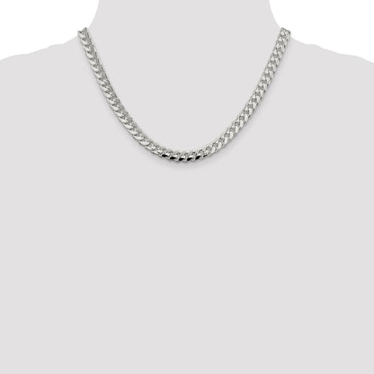 18 Inch Sterling Silver 7.35mm Domed W/ Side D/C Curb Chain Necklace
