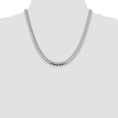 20 Inch Sterling Silver 7.35mm Domed W/ Side D/C Curb Chain Necklace