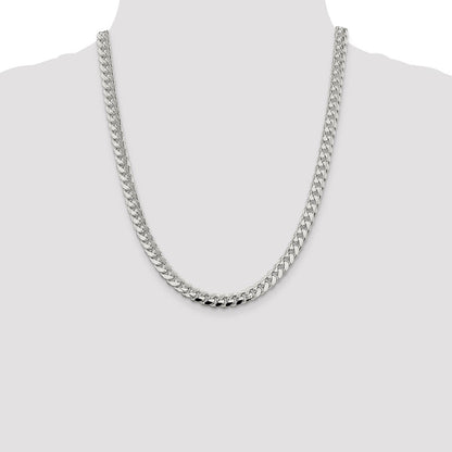 22 Inch Sterling Silver 7.35mm Domed W/ Side D/C Curb Chain Necklace