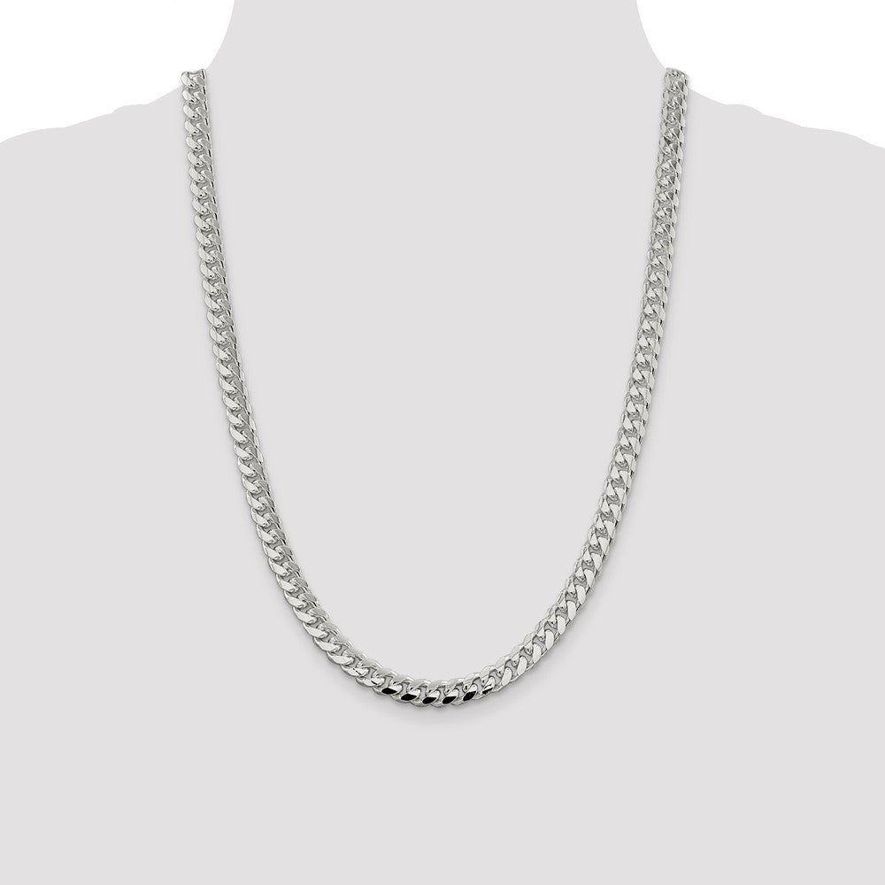 24 Inch Sterling Silver 7.35mm Domed W/ Side D/C Curb Chain Necklace