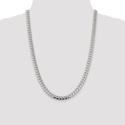 24 Inch Sterling Silver 7.35mm Domed W/ Side D/C Curb Chain Necklace