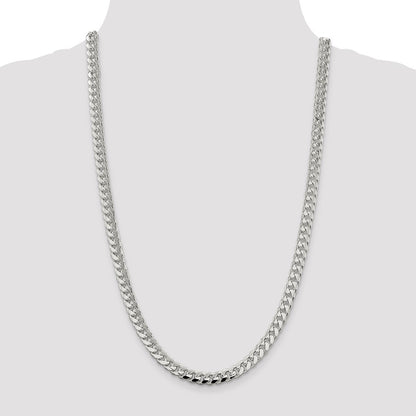 26 Inch Sterling Silver 7.35mm Domed W/ Side D/C Curb Chain Necklace
