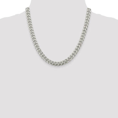 20 Inch Sterling Silver 8.5mm Domed W/ Side D/C Curb Chain Necklace