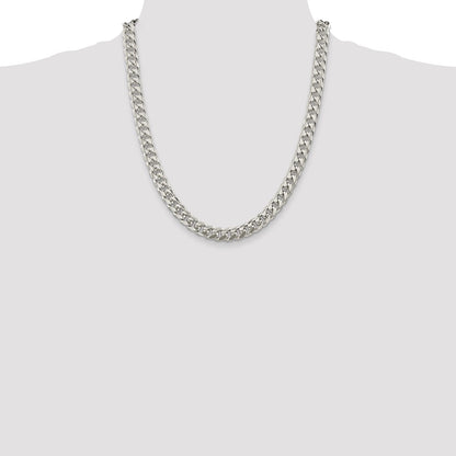 22 Inch Sterling Silver 8.5mm Domed W/ Side D/C Curb Chain Necklace