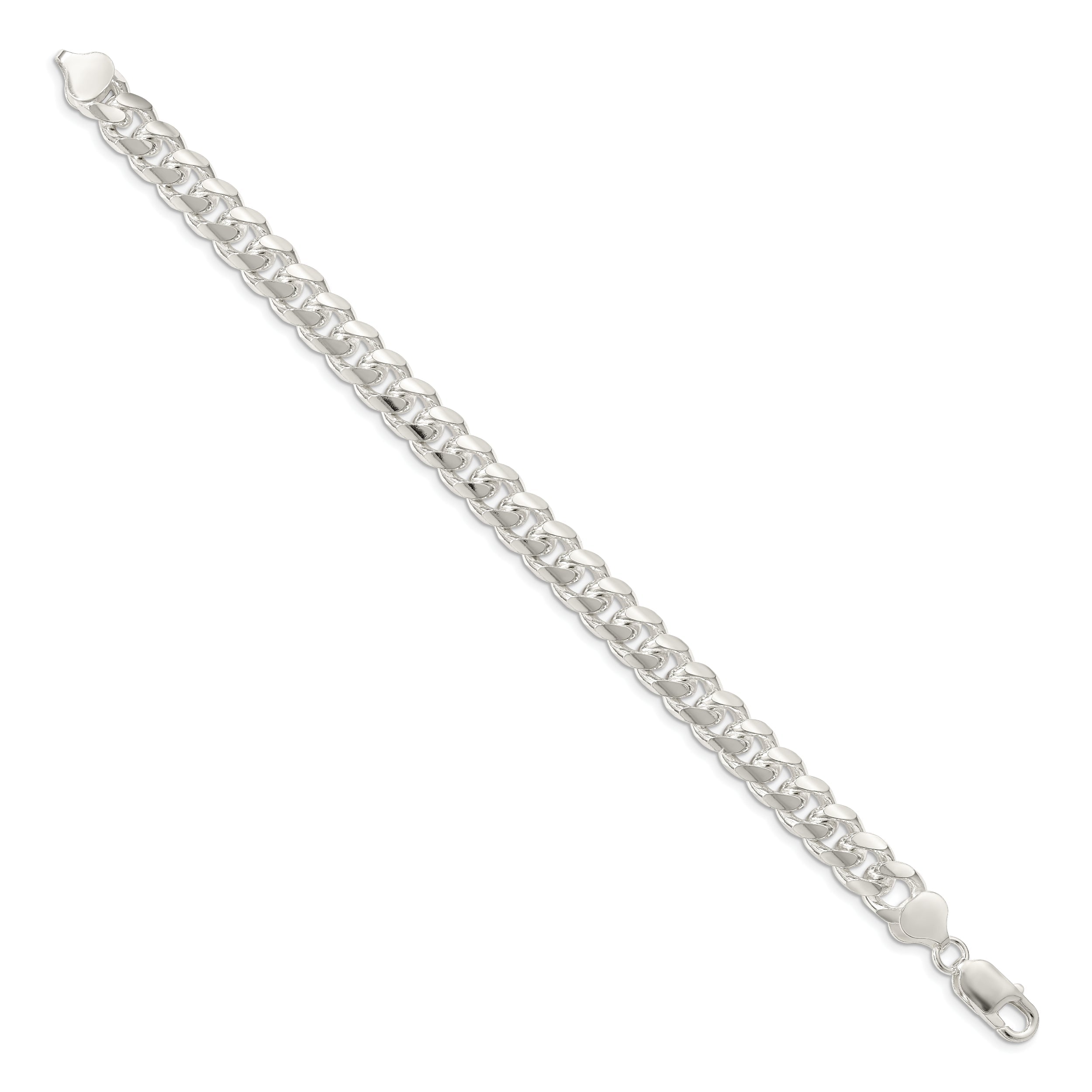 7 Inch Sterling Silver 8.5mm Domed W/ Side D/C Curb Chain Bracelet