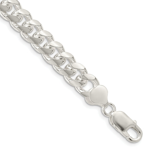 8 Inch Sterling Silver 8.5mm Domed W/ Side D/C Curb Chain Bracelet