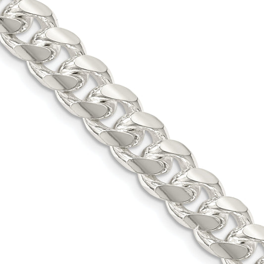 24 Inch Sterling Silver 8.5mm Domed W/ Side D/C Curb Chain Necklace