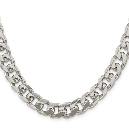 20 Inch Sterling Silver 10.5mm Domed W/ Side D/C Curb Chain Necklace