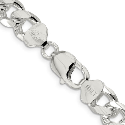 22 Inch Sterling Silver 10.5mm Domed W/ Side D/C Curb Chain Necklace