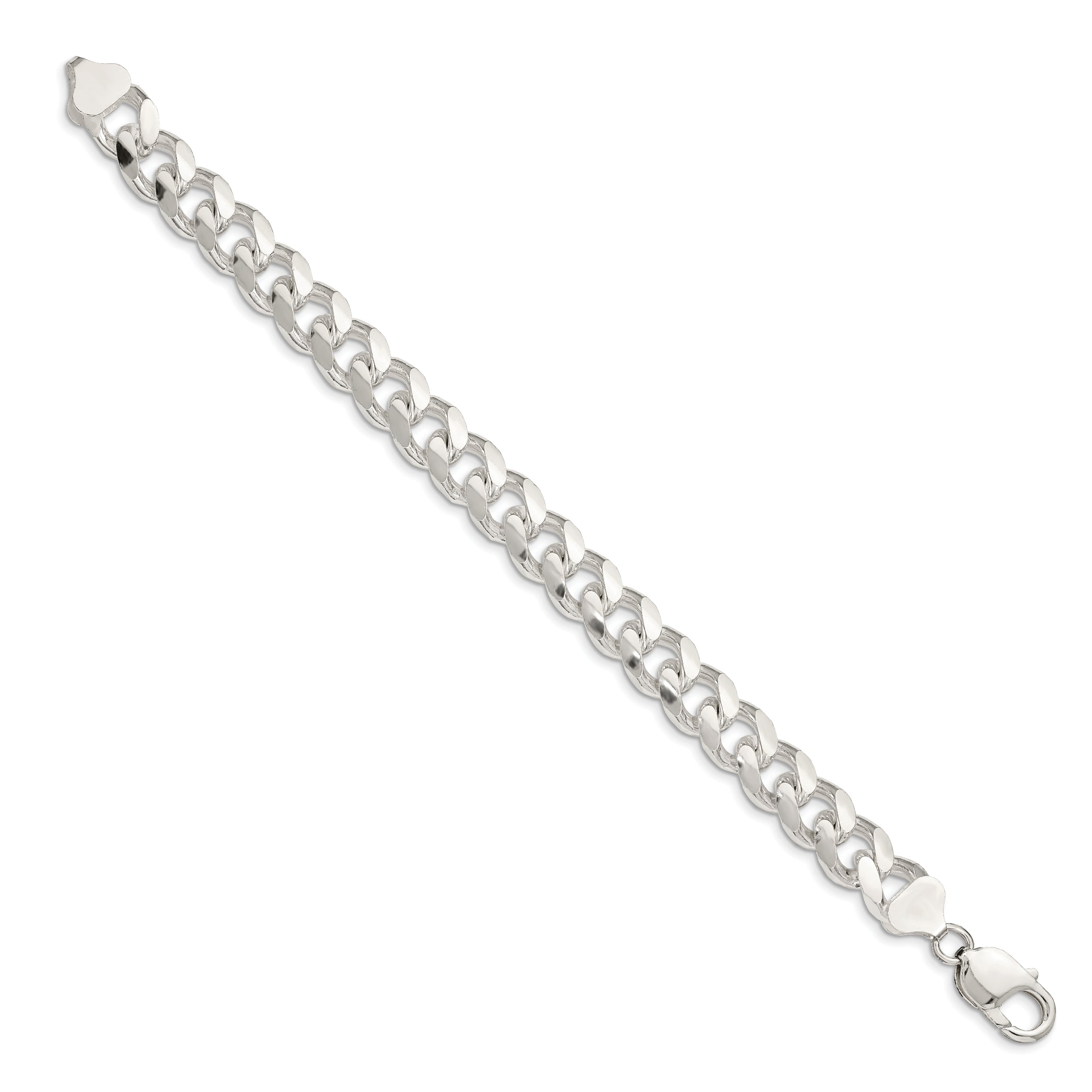 10 Inch Sterling Silver 10.5mm Domed W/ Side D/C Curb Chain Bracelet