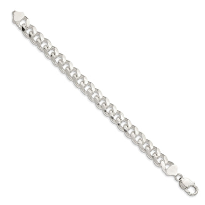 10 Inch Sterling Silver 10.5mm Domed W/ Side D/C Curb Chain Bracelet