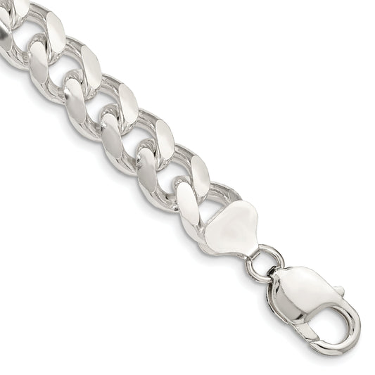 8 Inch Sterling Silver 10.5mm Domed W/ Side D/C Curb Chain Bracelet