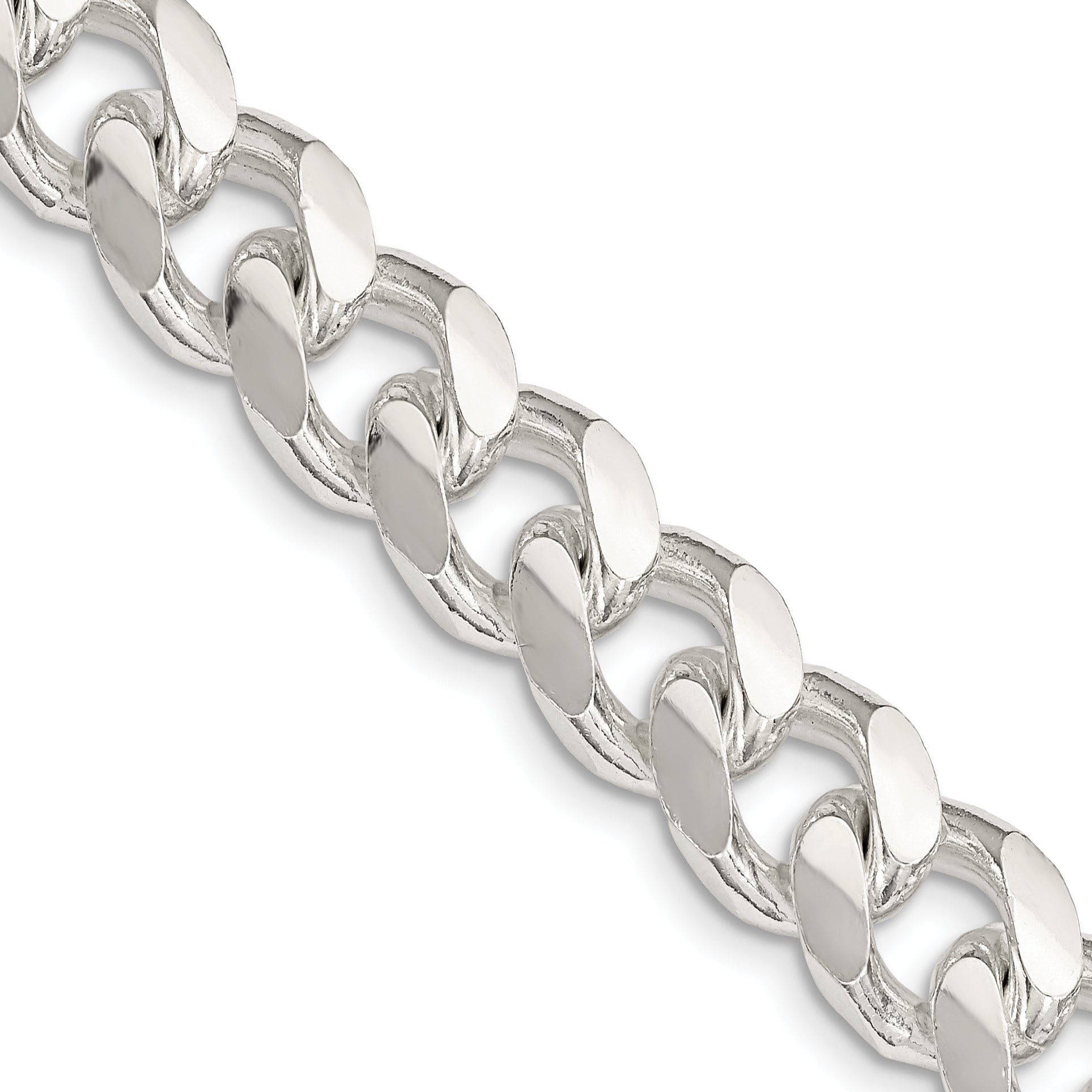 20 Inch Sterling Silver 10.5mm Domed W/ Side D/C Curb Chain Necklace