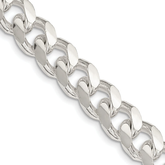 22 Inch Sterling Silver 10.5mm Domed W/ Side D/C Curb Chain Necklace