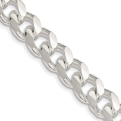 24 Inch Sterling Silver 10.5mm Domed W/ Side D/C Curb Chain Necklace