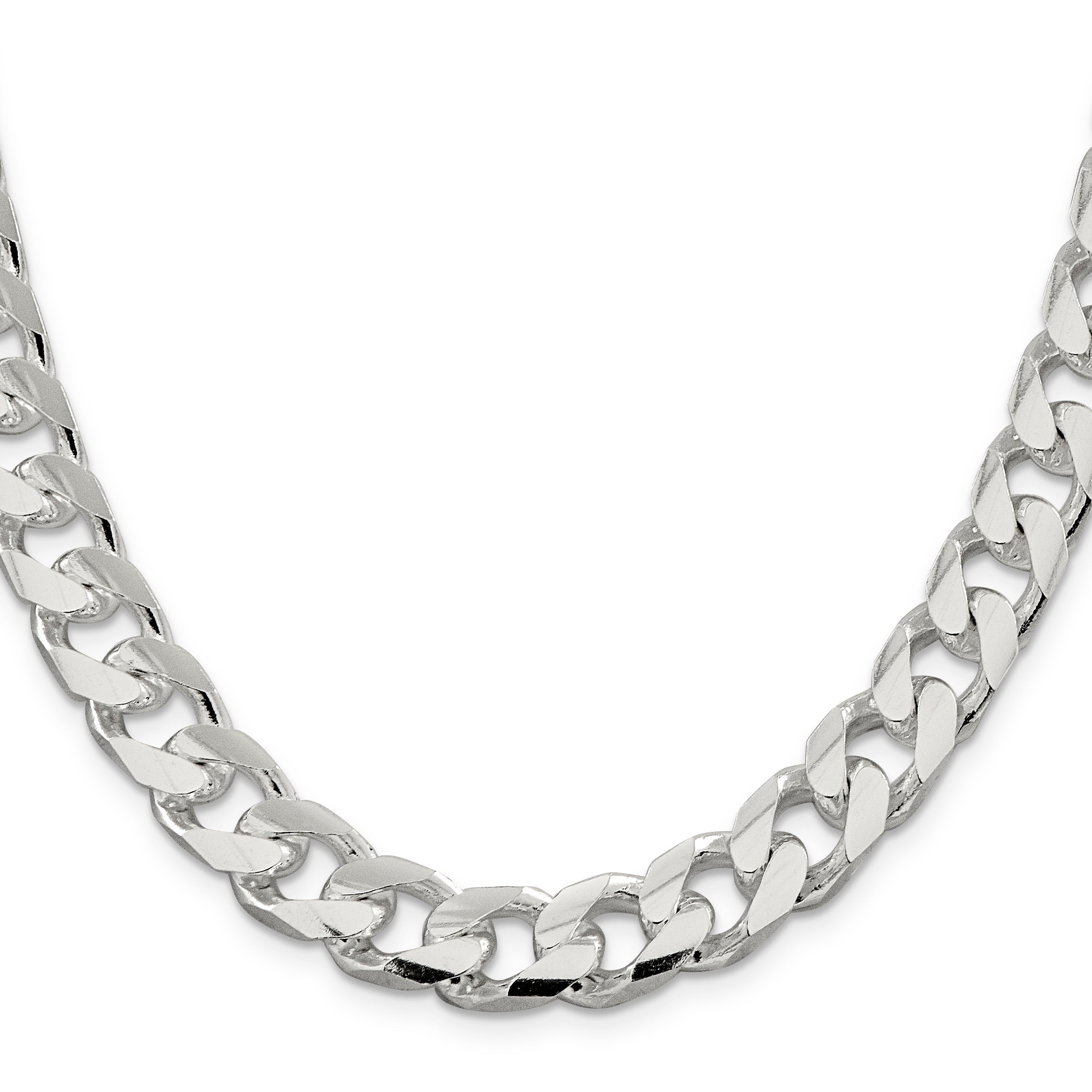 22 Inch Sterling Silver 11mm Domed W/ Side D/C Curb Chain Necklace