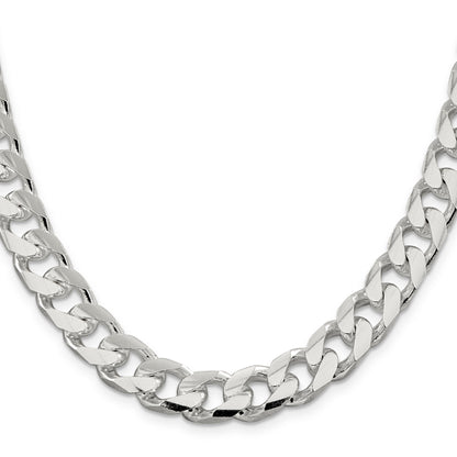 22 Inch Sterling Silver 11mm Domed W/ Side D/C Curb Chain Necklace