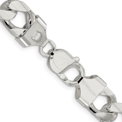 22 Inch Sterling Silver 11mm Domed W/ Side D/C Curb Chain Necklace