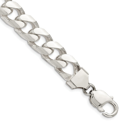 8 Inch Sterling Silver 11mm Domed W/ Side D/C Curb Chain Bracelet