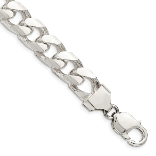9 Inch Sterling Silver 11mm Domed W/ Side D/C Curb Chain Bracelet