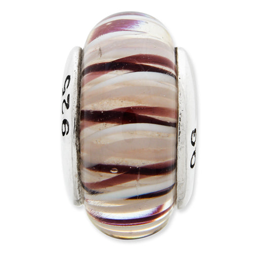 Sterling Silver Reflections Brown/White Hand-Blown Glass Bead
