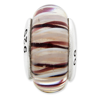 Sterling Silver Reflections Brown/White Hand-Blown Glass Bead