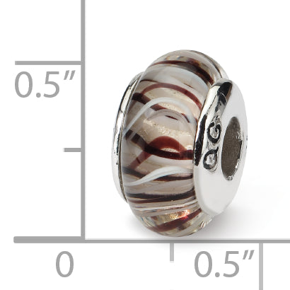 Sterling Silver Reflections Brown/White Hand-Blown Glass Bead