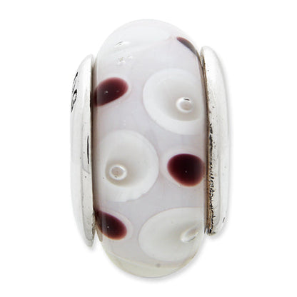 Sterling Silver Reflections Brown/White Hand-Blown Glass Bead