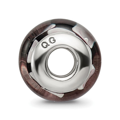 Sterling Silver Reflections Black/Grey Hand-Blown Glass Bead