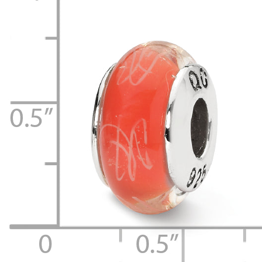 Sterling Silver Reflections Orange/White Scribbles Hand-Blown Glass Bead