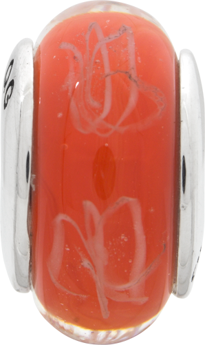 Sterling Silver Reflections Orange/White Scribbles Hand-Blown Glass Bead