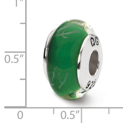 Sterling Silver Reflections Green/White Scribbles Hand-Blown Glass Bead
