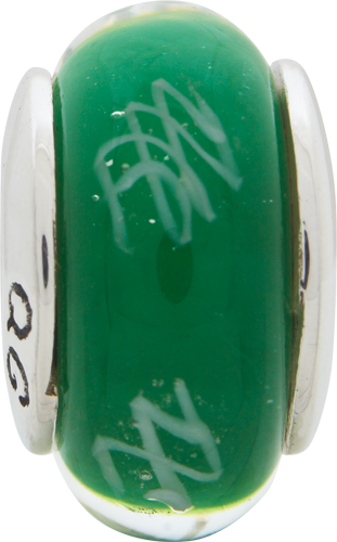 Sterling Silver Reflections Green/White Scribbles Hand-Blown Glass Bead