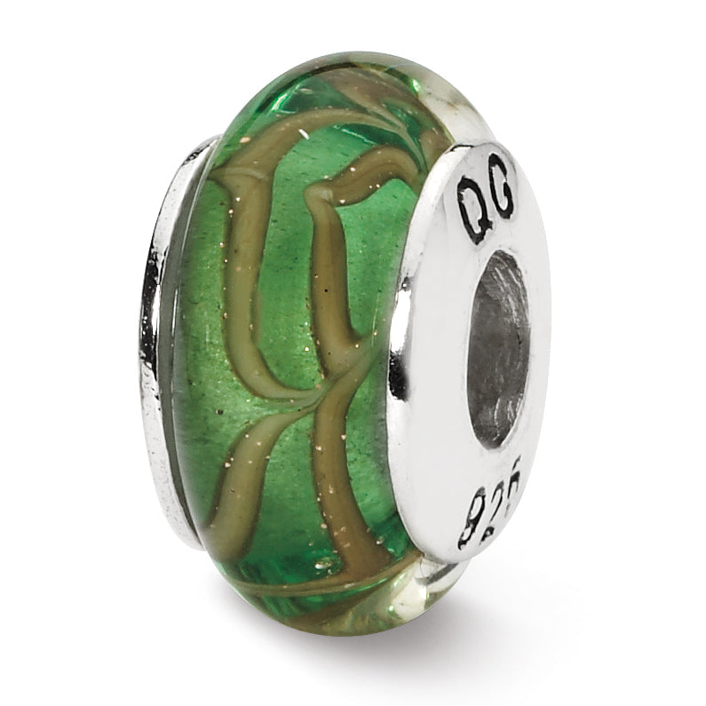 Sterling Silver Reflections Lt. Green/Tan Swirl Hand-Blown Glass Bead