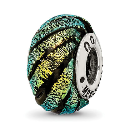 Sterling Silver Reflections Green Swirl Dichroic Glass Bead