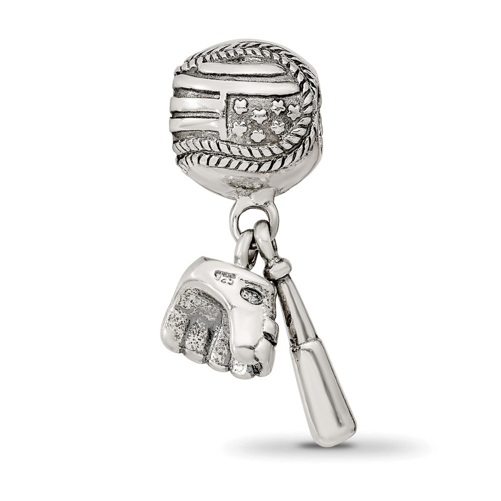 Sterling Silver Reflections Baseball Glove & Bat Dangle Bead