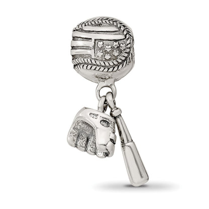 Sterling Silver Reflections Baseball Glove & Bat Dangle Bead