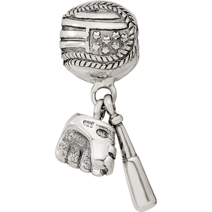 Sterling Silver Reflections Baseball Glove & Bat Dangle Bead