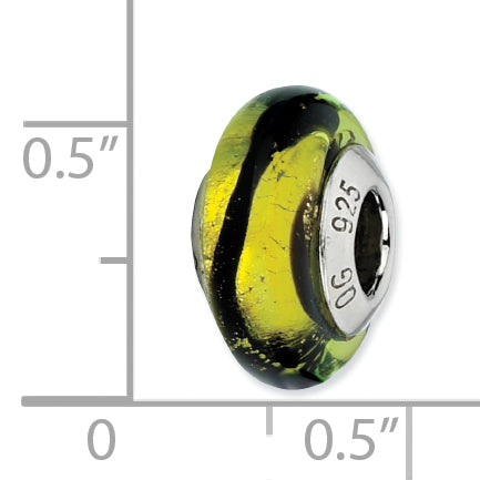 Sterling Silver Reflections Lime/Black Stripes Italian Murano Bead