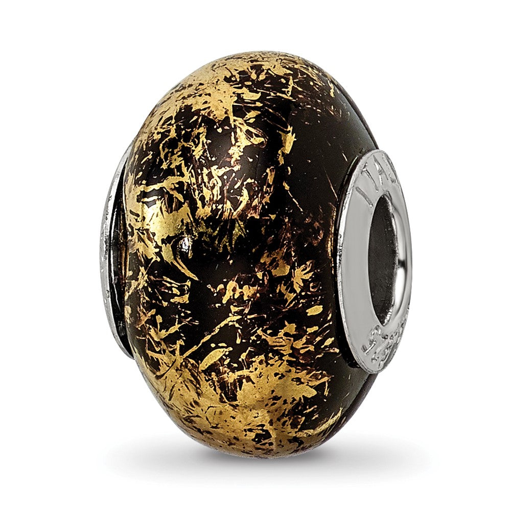 Sterling Silver Reflections Black W/Gold Foil Ceramic Bead