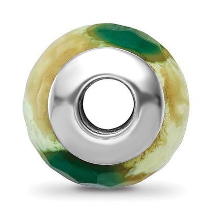 Sterling Silver Reflections Green Cracked Agate W/Shell Stone Bead