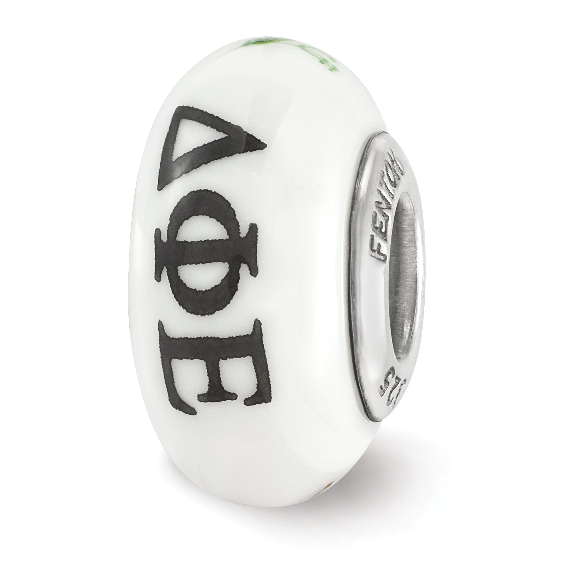 Sterling Silver Ster.Silver Reflections Hand Painted Delta Phi Epsilon Fenton Glass Bead