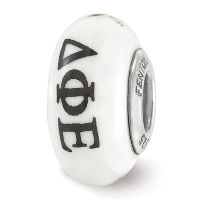 Sterling Silver Ster.Silver Reflections Hand Painted Delta Phi Epsilon Fenton Glass Bead