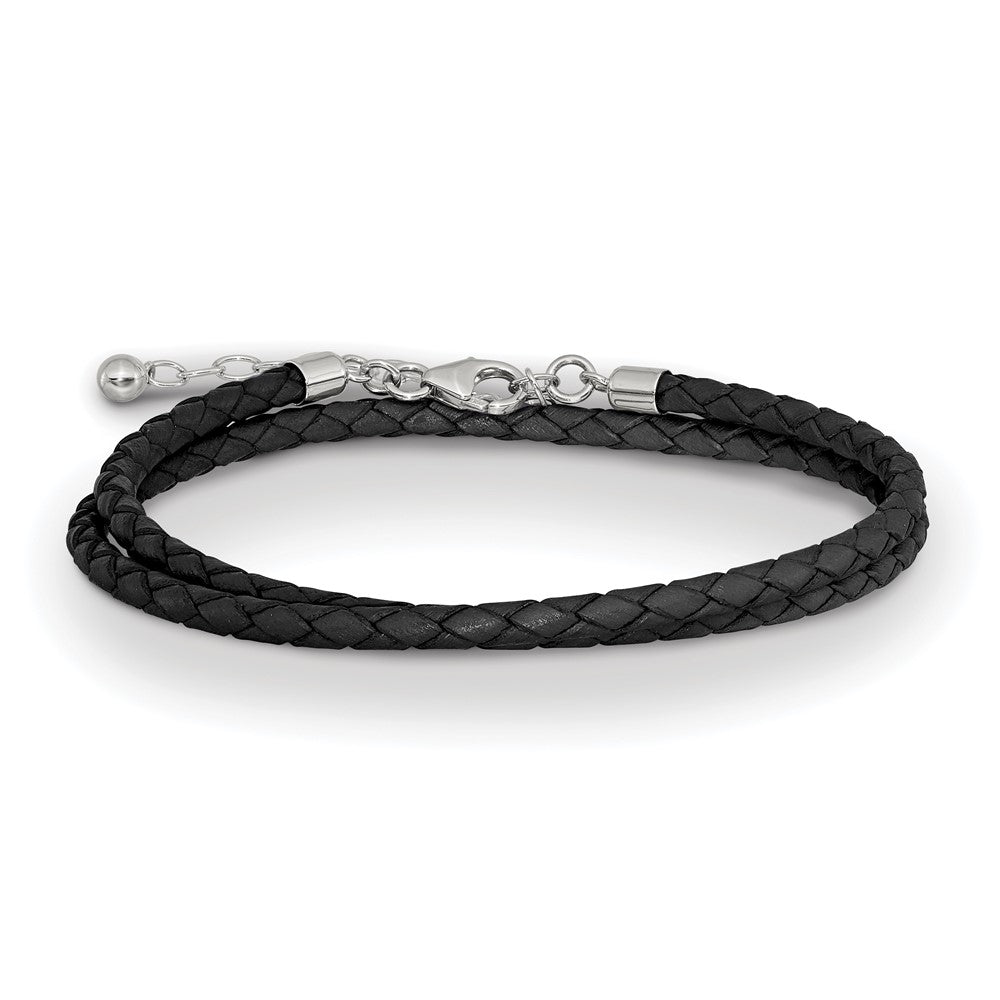 14 Inch Ss Reflections Black Leather Rh-Plated 14In W/2In Ext Choker/Wrap Bracelet