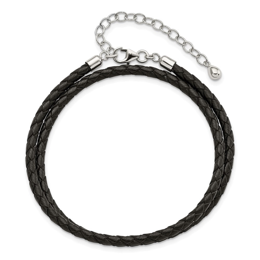 14 Inch Ss Reflections Black Leather Rh-Plated 14In W/2In Ext Choker/Wrap Bracelet