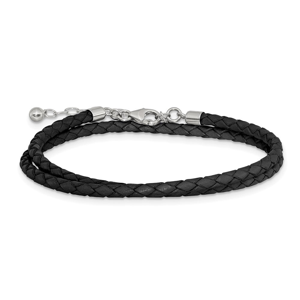 14 Inch Ss Reflections Black Leather Rh-Plated 14In W/2In Ext Choker/Wrap Bracelet