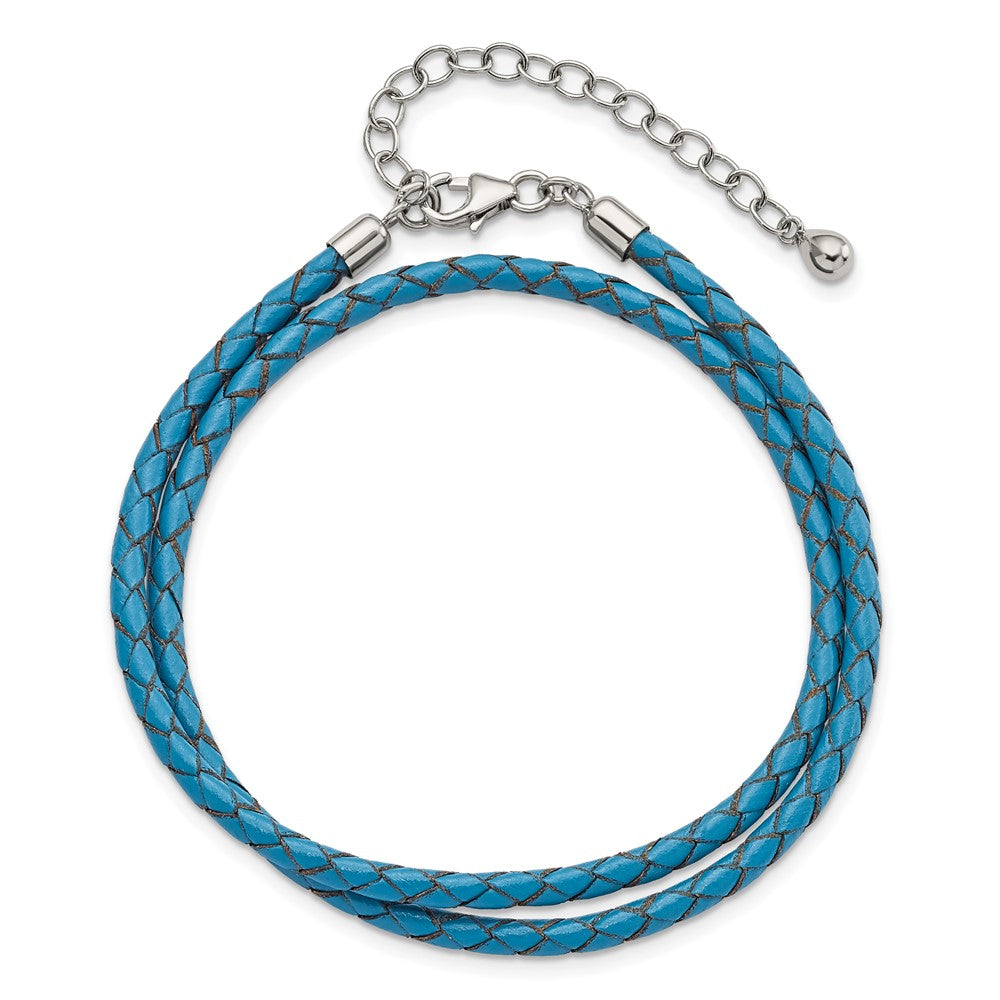 Sterling Silver Reflections Blue Leather Rhodium-Plated 14 Inch With A 2 Extention Choker/Wrap Bracelet