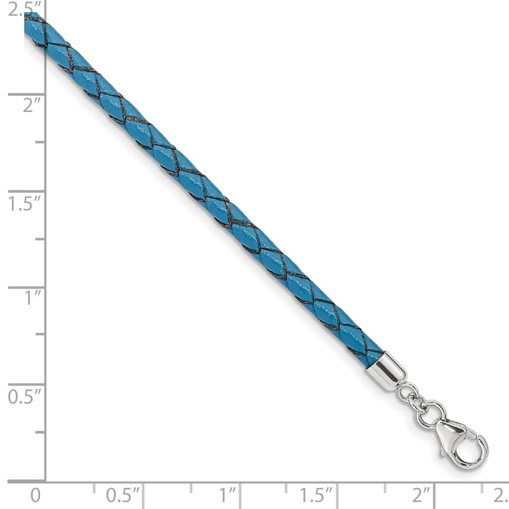 Sterling Silver Reflections Blue Leather Rhodium-Plated 14 Inch With A 2 Extention Choker/Wrap Bracelet