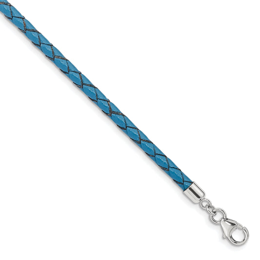 Sterling Silver Reflections Blue Leather Rhodium-Plated 14 Inch With A 2 Extention Choker/Wrap Bracelet