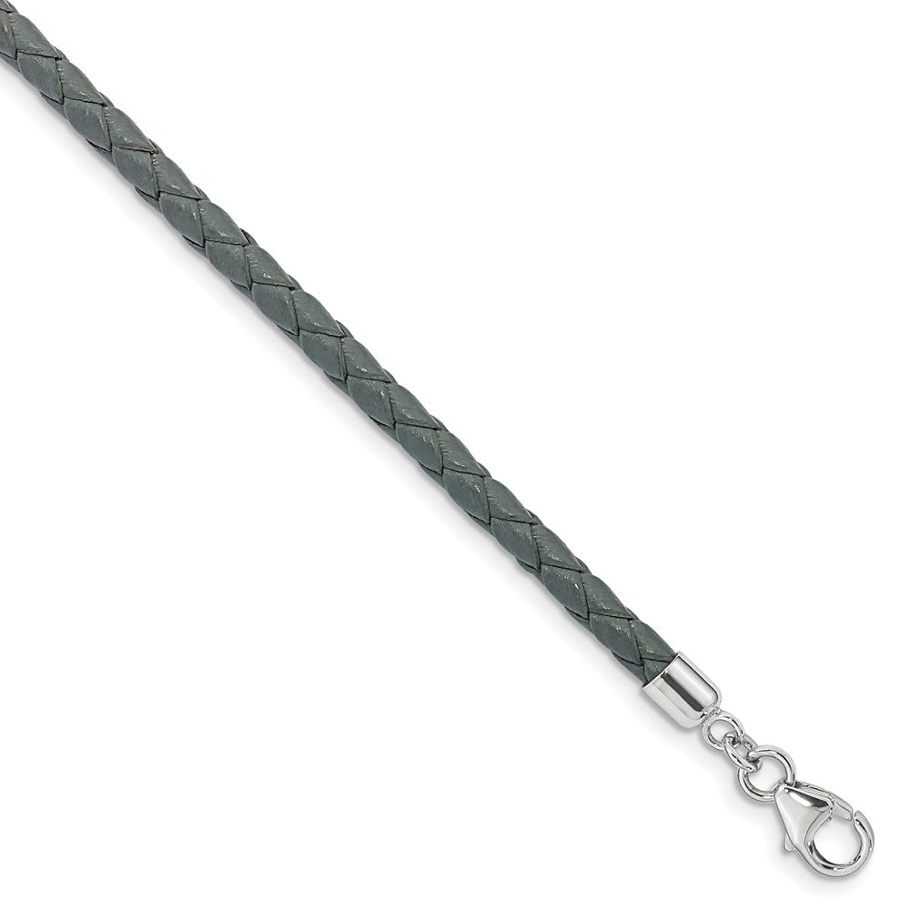 Sterling Silver Reflections Gray Leather Rhodium-Plated 14 Inch With A 2 Extention Choker/Wrap Bracelet
